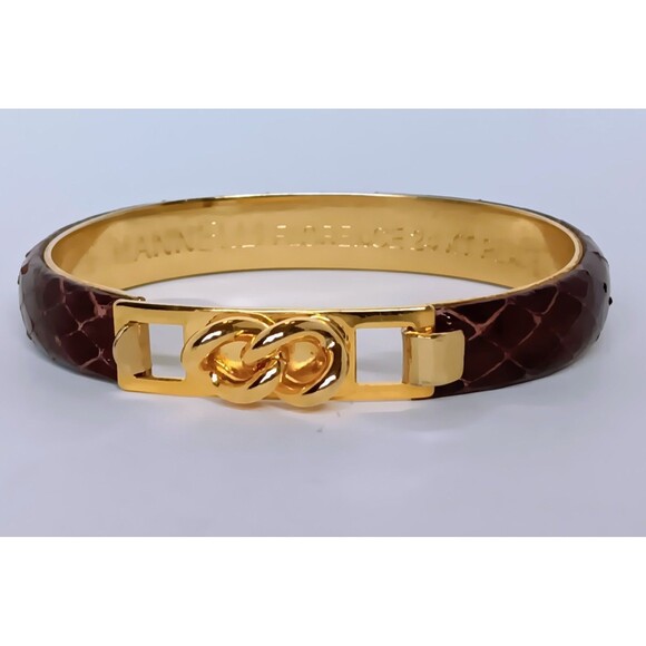 Vintage MANNELLI Florence 24K Gold Plated Snakeskin Hinged Bracelet + 1 FREE 6.5 - Picture 3 of 10